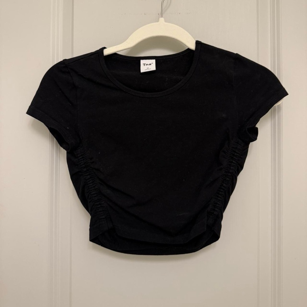 TNA Black Ruched Crop Top